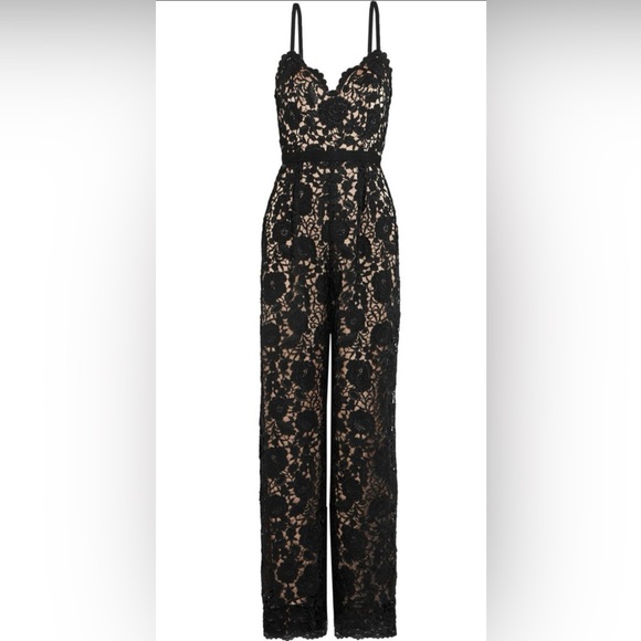 Catherine Deane Pants - Catherine Deane Lace Cami-Strap Jumpsuit, Black/Almond | size 6